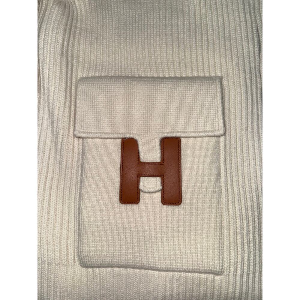 Hermes H Pocket Logo Blanc Zip Up Zipper Cardigan Sweater Wool Knit Jacket 38 - Picture 10 of 16